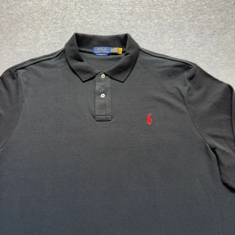 Polo Ralph Lauren Shirt Mens 2XL Black Polo Long Sleeve Classic Fit Red Pony